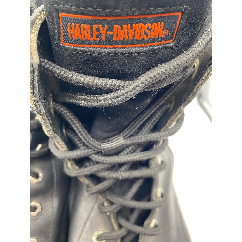 Harley Davidson Mens 13 Motorcycle Boots Black Leather Side Zip Lug Sole 91028 - Picture 9 of 15
